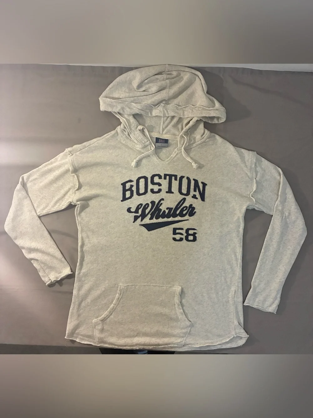 MV Sport Cream Crewneck Hoodie with Navy Boston Graphic - Picture 1 of 5